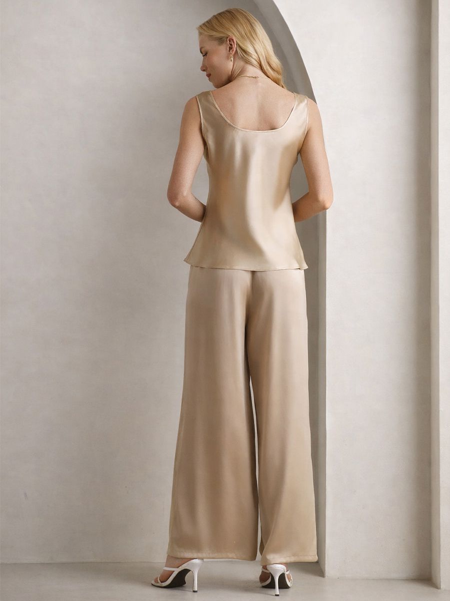 22 Momme Women Silk Pajamas Sleeveless Tank Top & Wide-Leg Pants