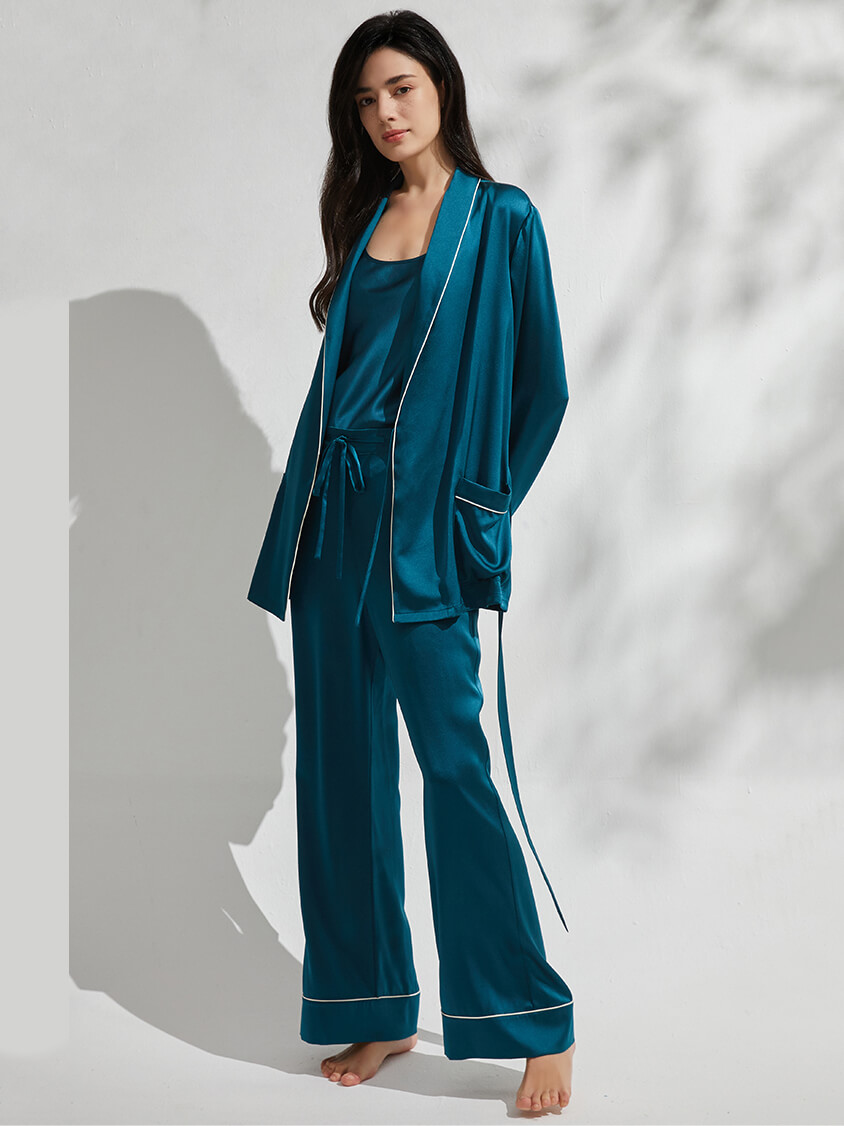 22 Momme 3 Piece Luxurious Long Silk Pajama Set For Women