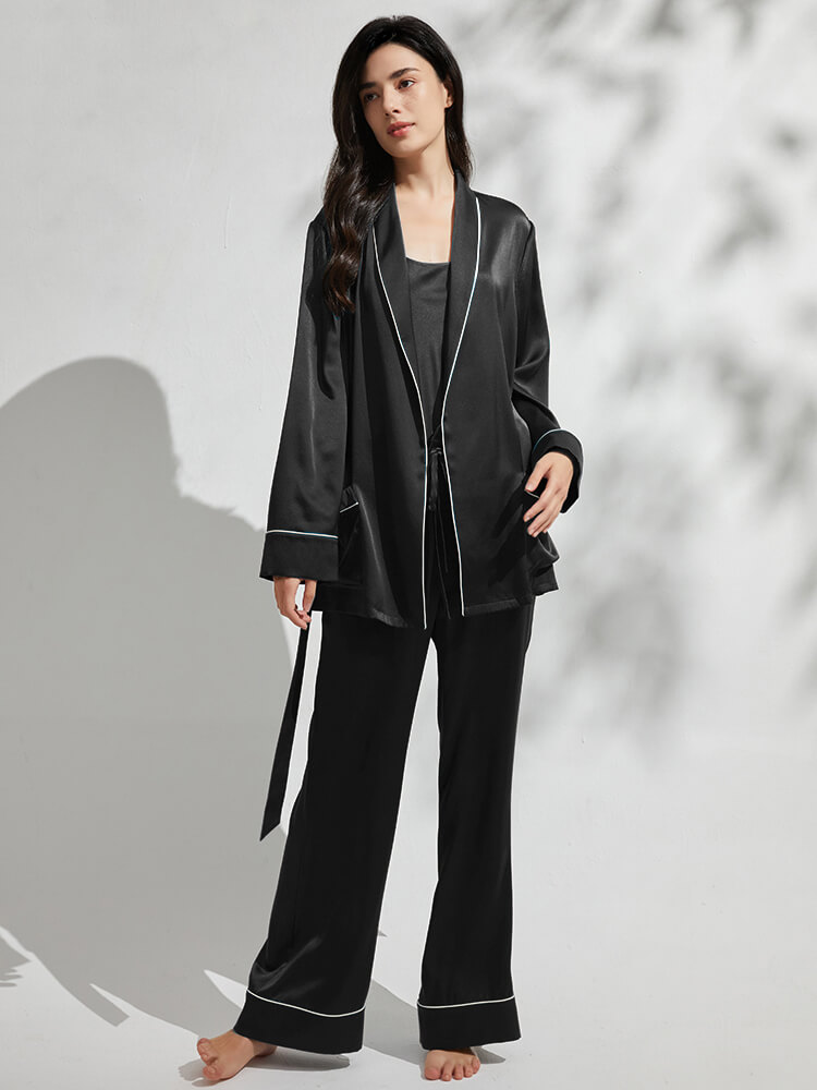 22 Momme 3 Piece Luxurious Long Silk Pajama Set For Women