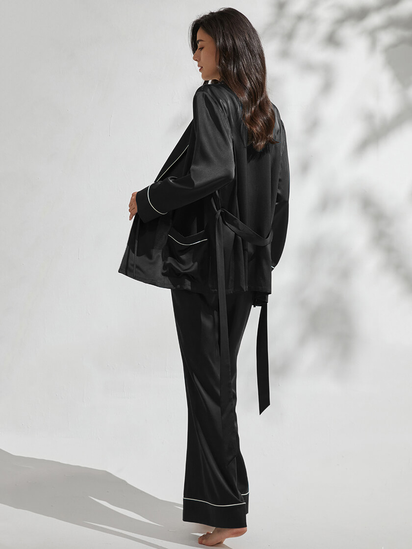 22 Momme 3 Piece Luxurious Long Silk Pajama Set For Women