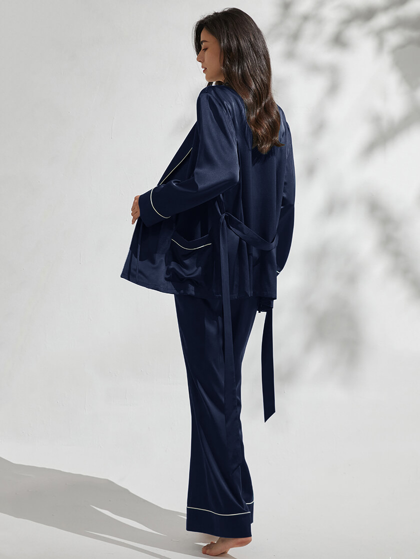 22 Momme 3 Piece Luxurious Long Silk Pajama Set For Women