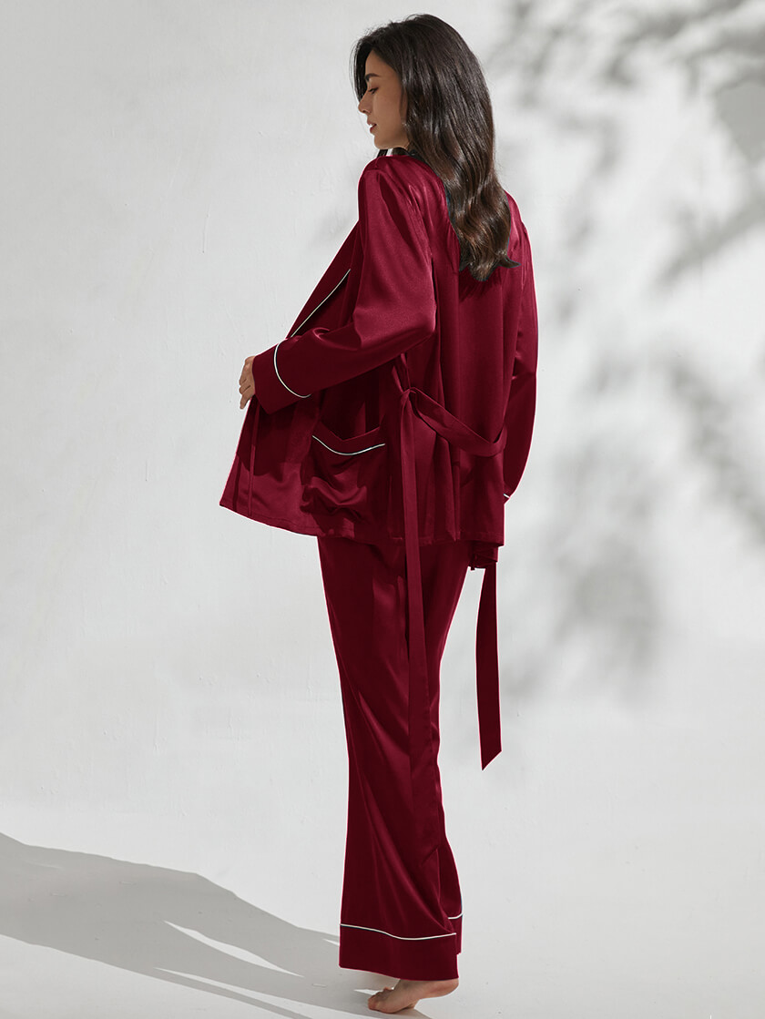 22 Momme 3 Piece Luxurious Long Silk Pajama Set For Women