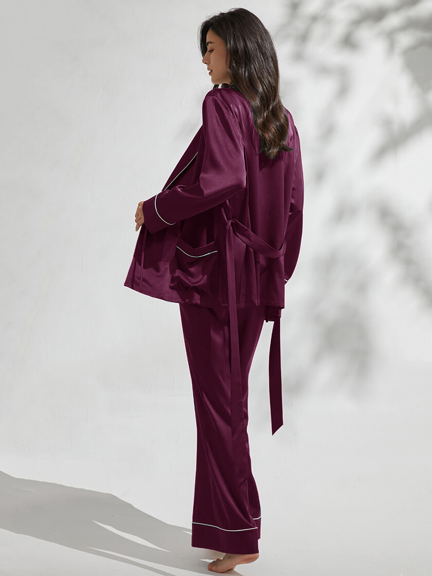 22 Momme 3 Piece Luxurious Long Silk Pajama Set For Women