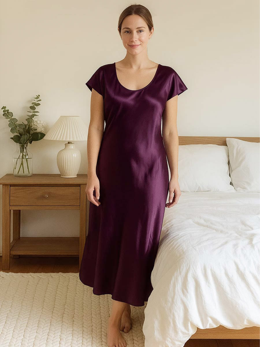 22 Momme Cap Sleeve Scoop Neck Long Silk Nightdress