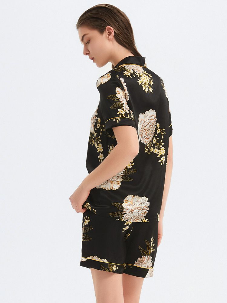 22 Momme Sage Green Floral Printed Women Silk Pajama Shorts Set