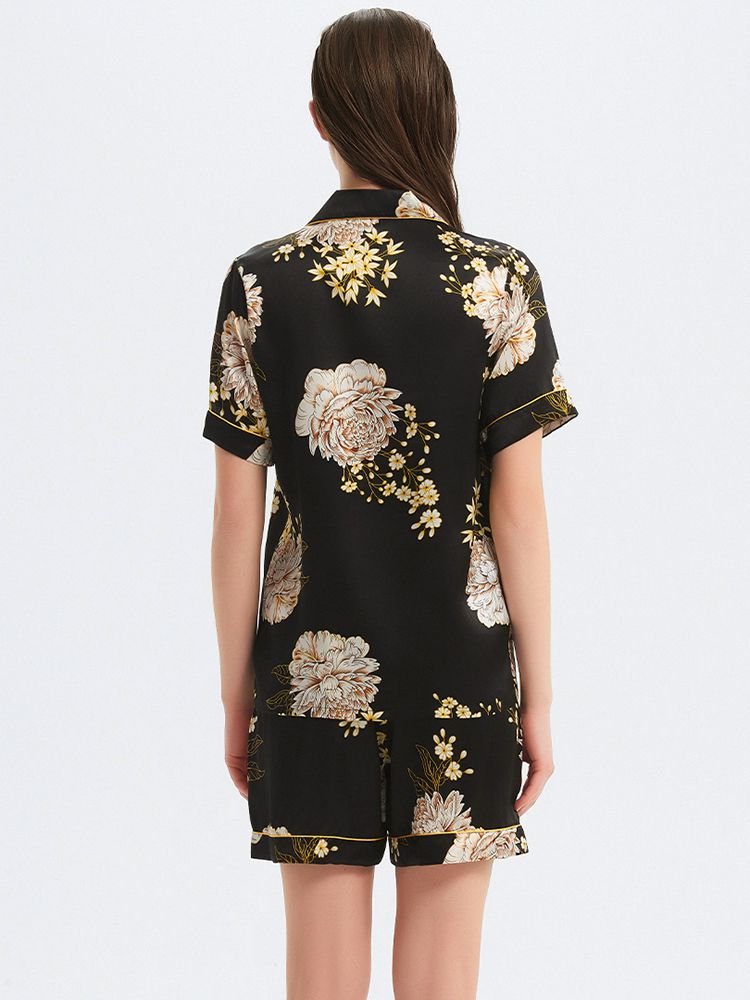 22 Momme Sage Green Floral Printed Women Silk Pajama Shorts Set