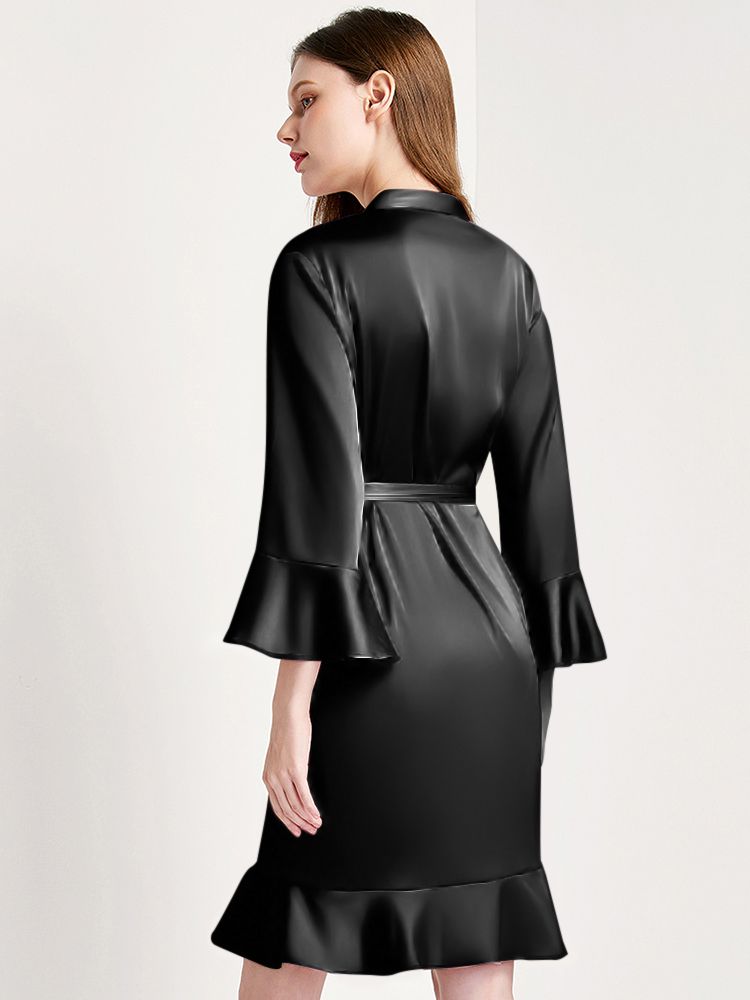 22 Momme Women's Ruffled Silk Robe Luxury Sleepwear