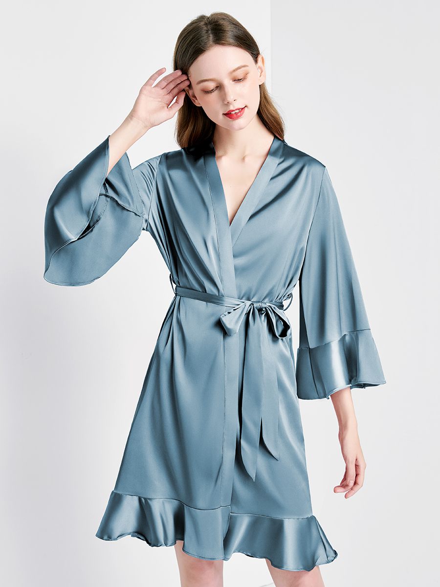 22 Momme Women's Ruffled Silk Robe Luxury Sleepwear