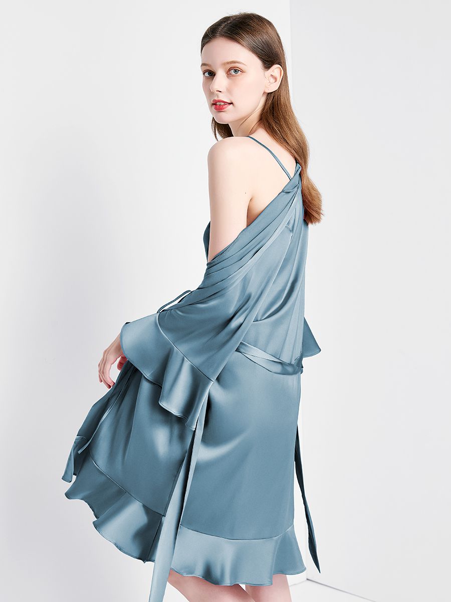 22 Momme Women's Ruffled Silk Robe Luxury Sleepwear