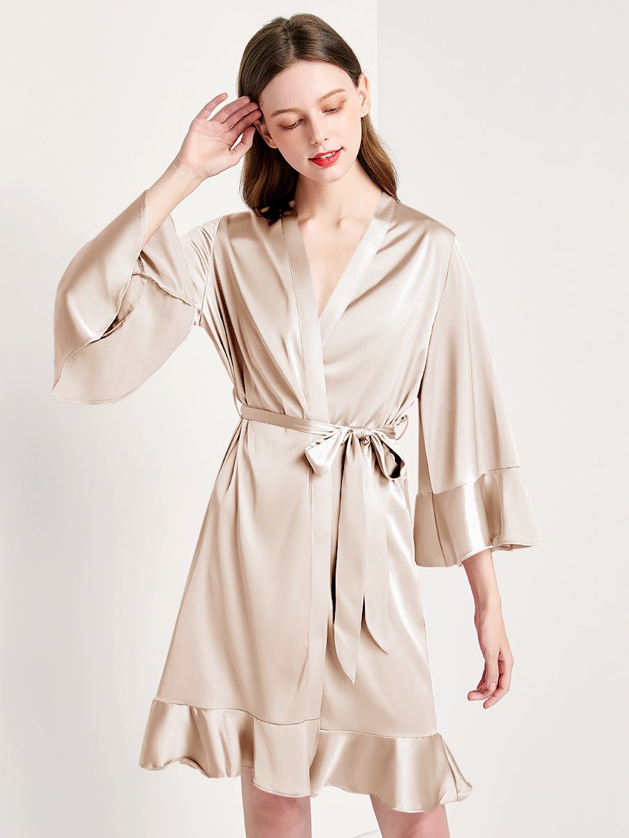 22 Momme Women's Ruffled Silk Robe Luxury Sleepwear