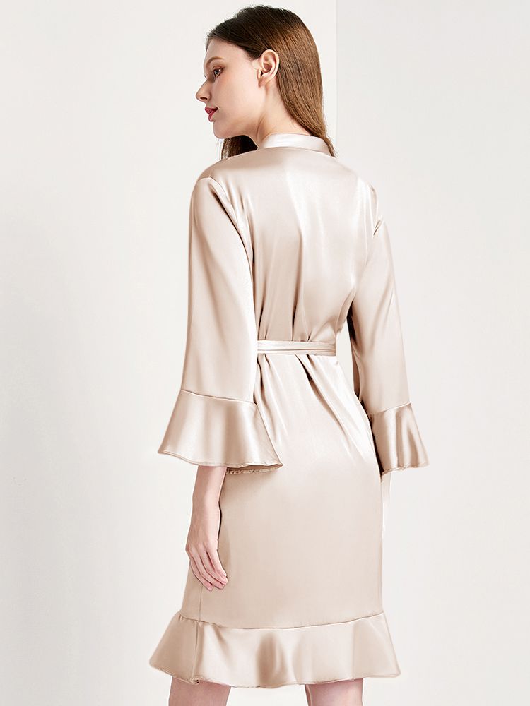 22 Momme Women's Ruffled Silk Robe Luxury Sleepwear