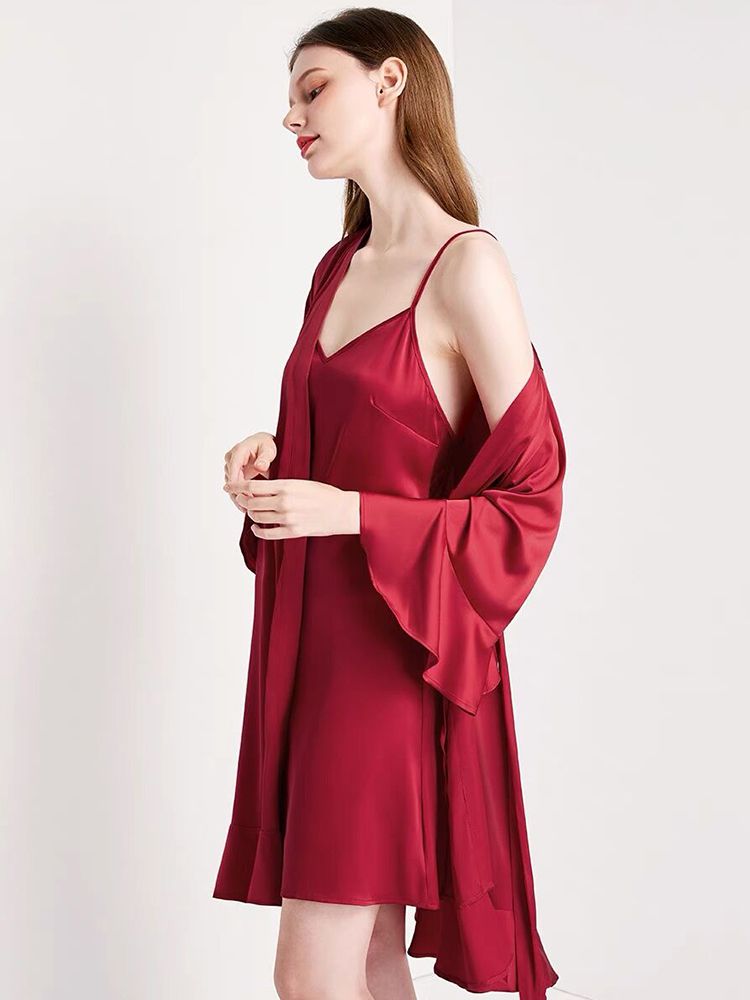 22 Momme Women's Ruffled Silk Robe Luxury Sleepwear