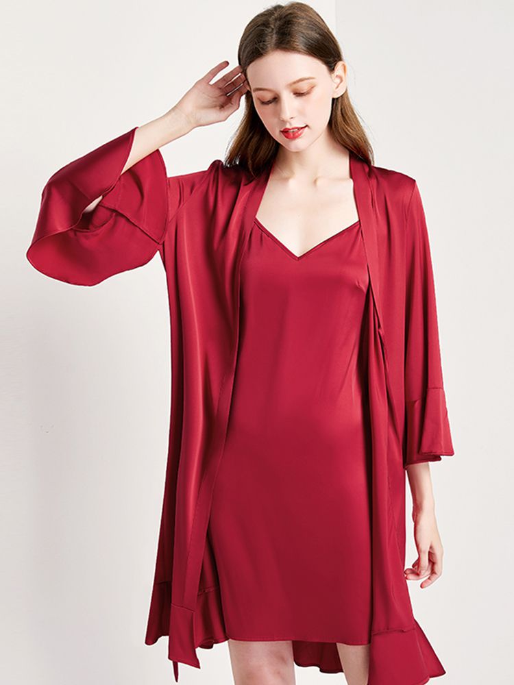 22 Momme Women's Ruffled Silk Robe Luxury Sleepwear