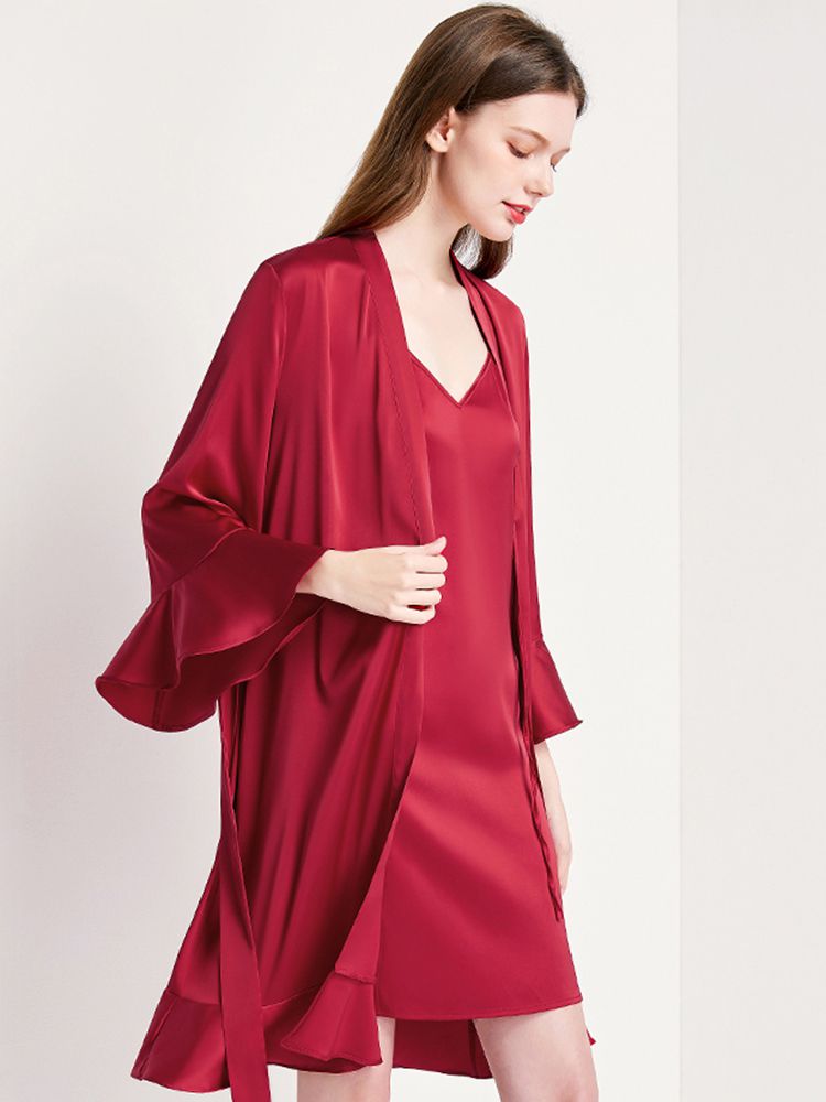 22 Momme Women's Ruffled Silk Robe Luxury Sleepwear