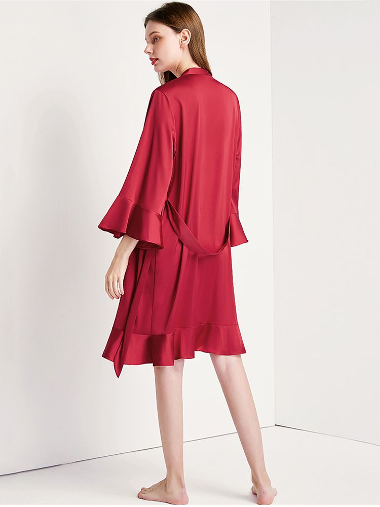 22 Momme Women's Ruffled Silk Robe Luxury Sleepwear