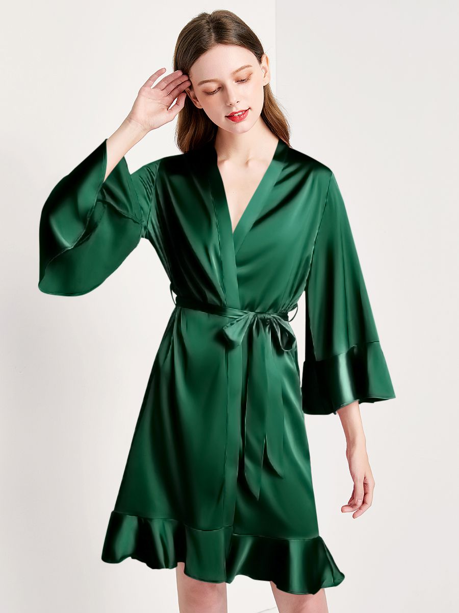 22 Momme Women's Ruffled Silk Robe Luxury Sleepwear