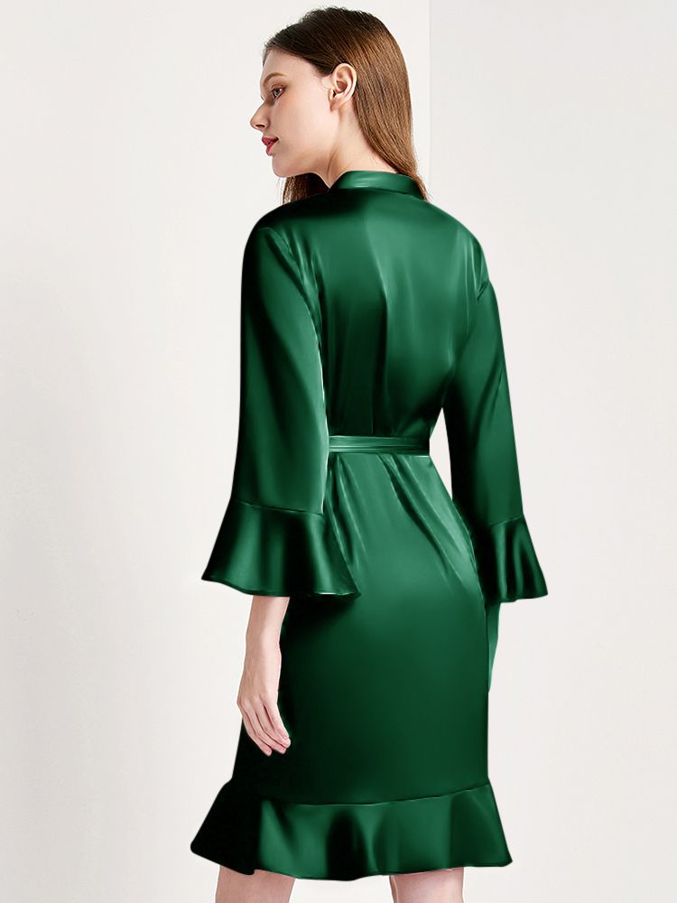 22 Momme Women's Ruffled Silk Robe Luxury Sleepwear