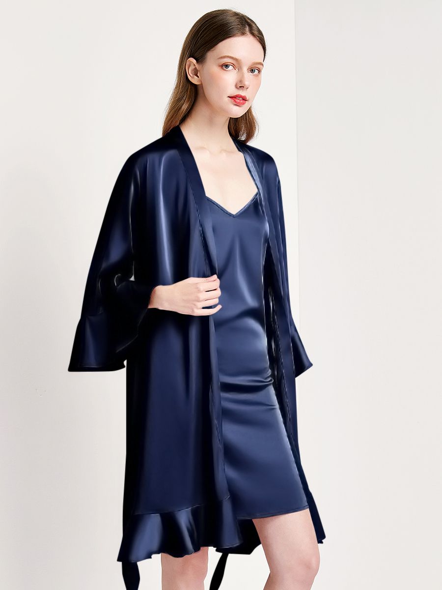 22 Momme Women's Ruffled Silk Robe Luxury Sleepwear
