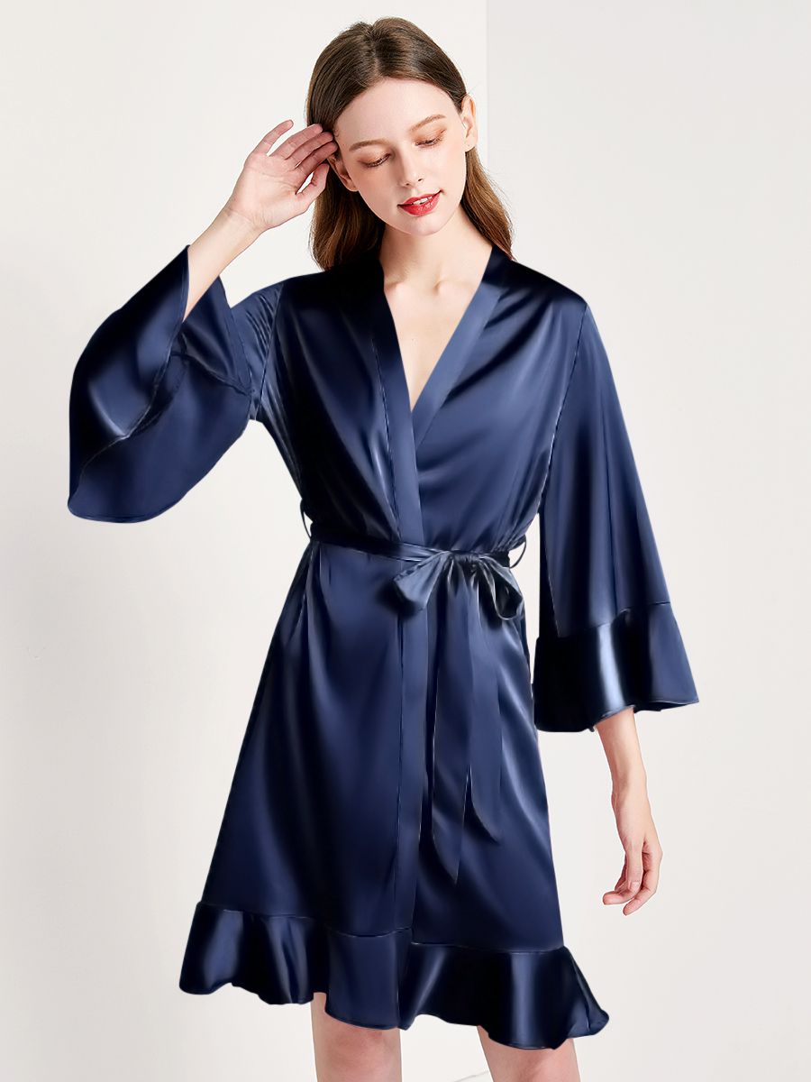 22 Momme Women's Ruffled Silk Robe Luxury Sleepwear