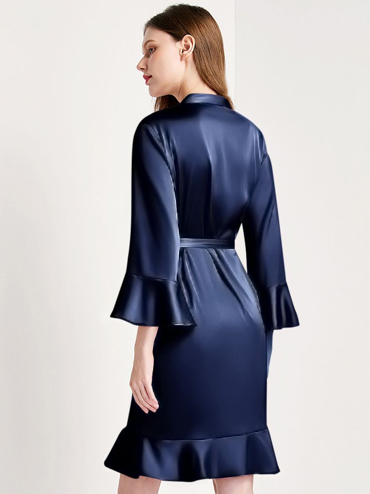 22 Momme Women's Ruffled Silk Robe Luxury Sleepwear