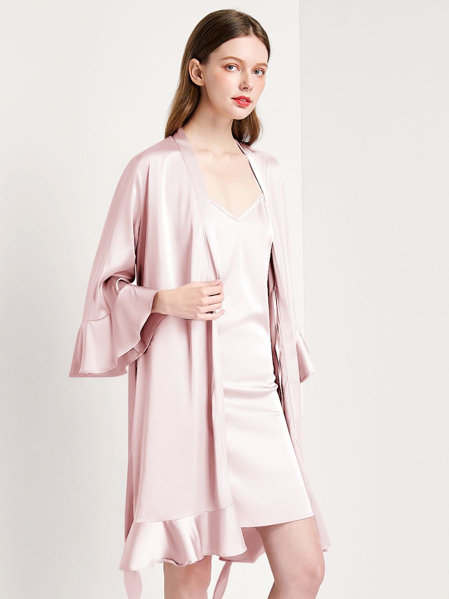 22 Momme Women's Ruffled Silk Robe Luxury Sleepwear