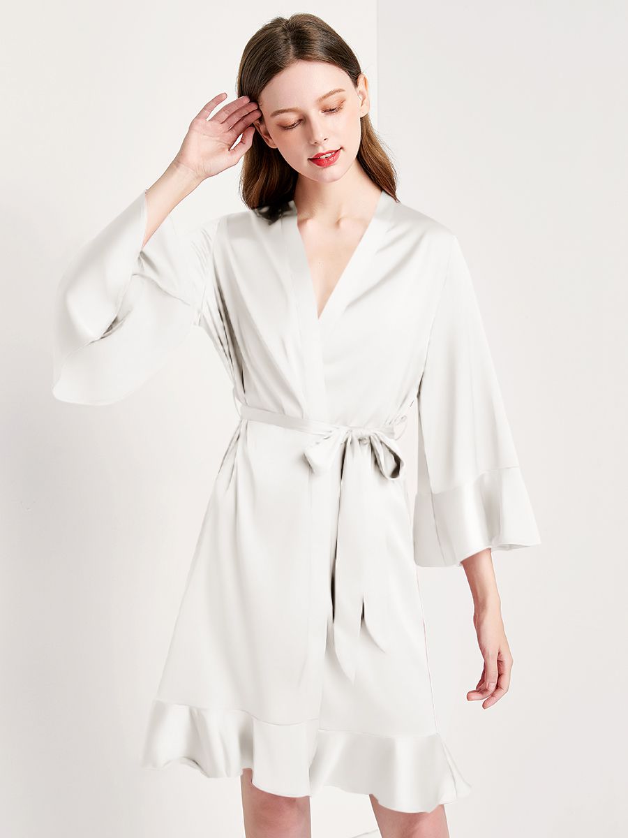 22 Momme Women's Ruffled Silk Robe Luxury Sleepwear