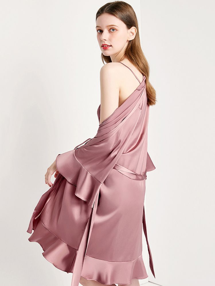 22 Momme Women's Ruffled Silk Robe Luxury Sleepwear