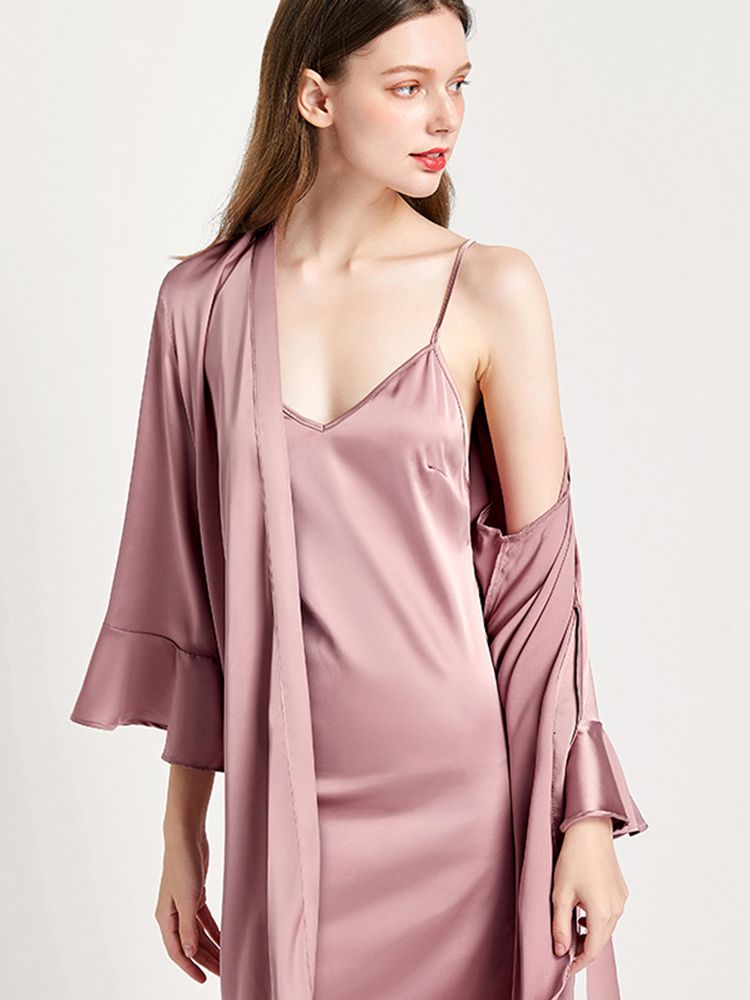 22 Momme Women's Ruffled Silk Robe Luxury Sleepwear