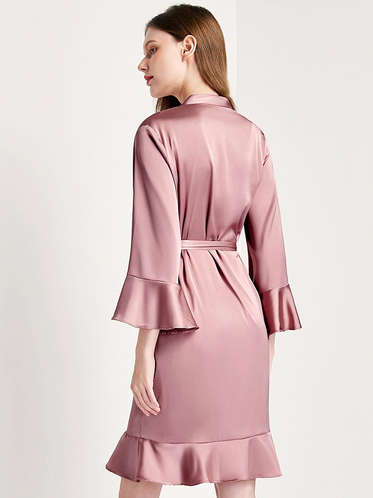 22 Momme Women's Ruffled Silk Robe Luxury Sleepwear
