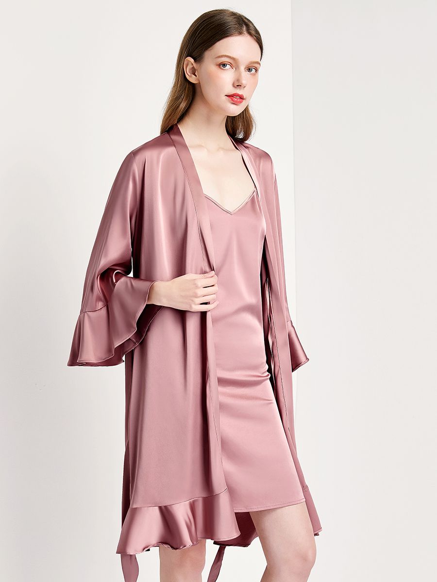 22 Momme Women's Ruffled Silk Robe Luxury Sleepwear