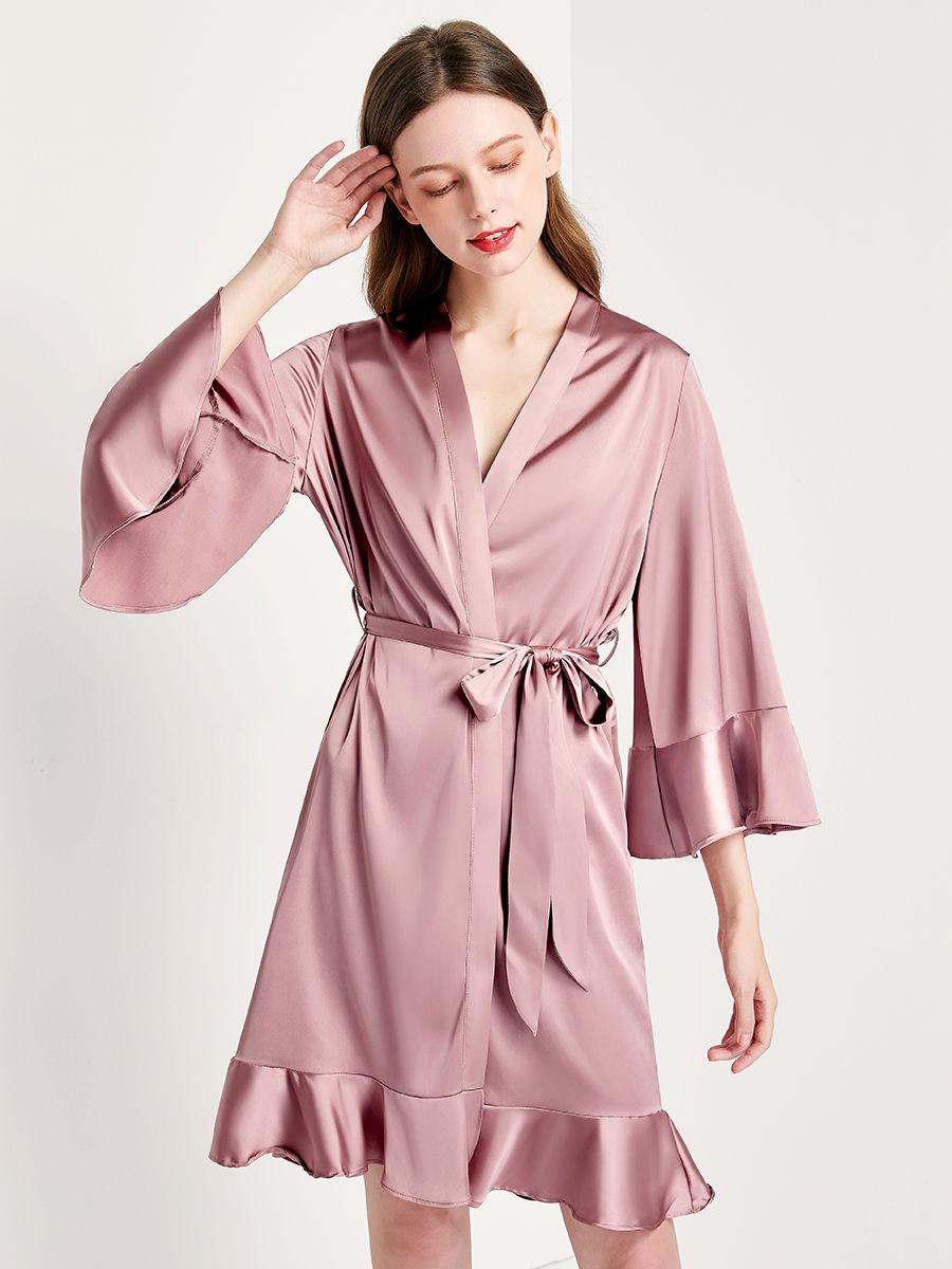 22 Momme Women's Ruffled Silk Robe Luxury Sleepwear