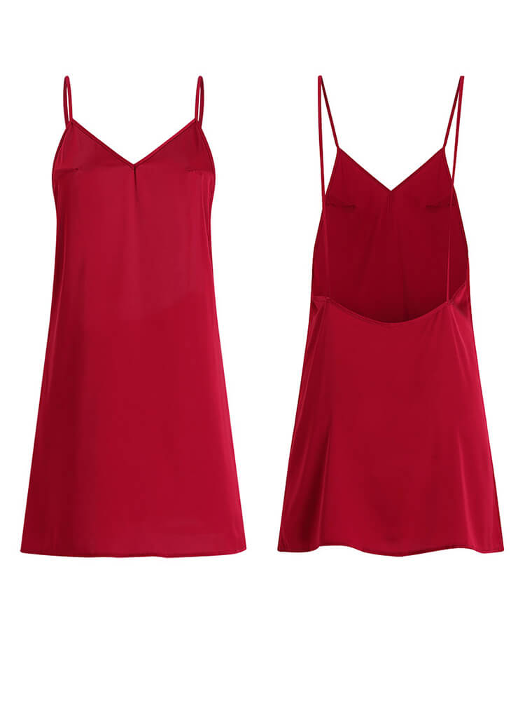 22 Momme Backless Spaghetti Strap Mini Silk V-Neck Chemise