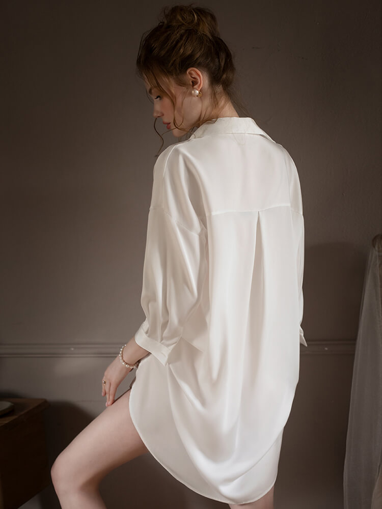 22 Momme Oversized Women Silk Button-Up Boyfriend Nightshirt