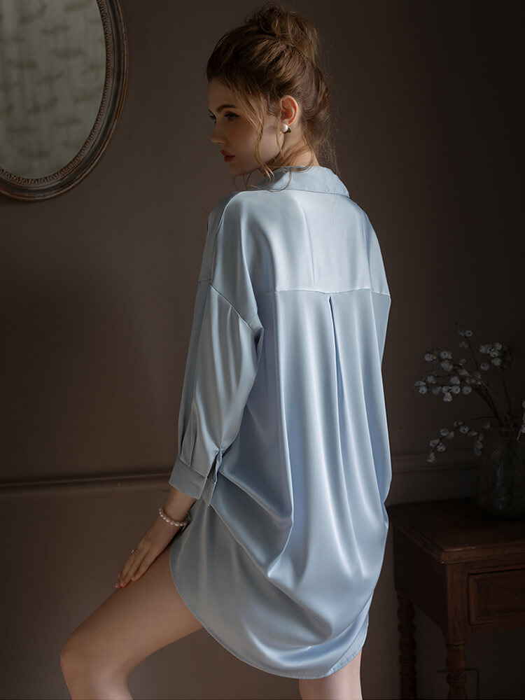 22 Momme Oversized Women Silk Button-Up Boyfriend Nightshirt