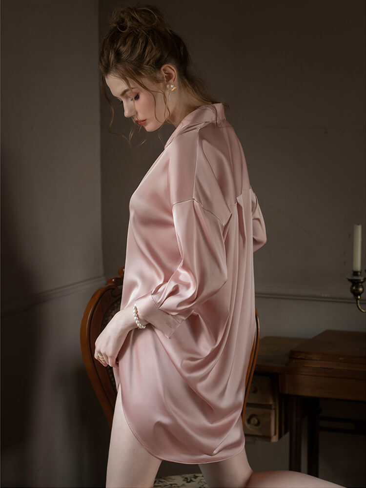 22 Momme Oversized Women Silk Button-Up Boyfriend Nightshirt
