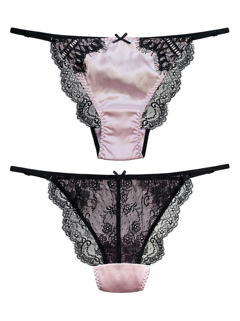 Sexy Eyelash Lace Trimmed Silk G-string Panties