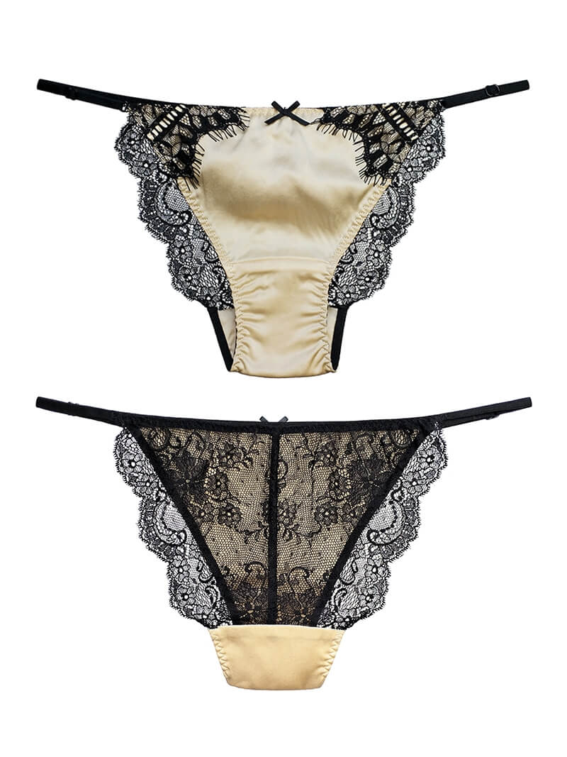 Sexy Eyelash Lace Trimmed Silk G-string Panties