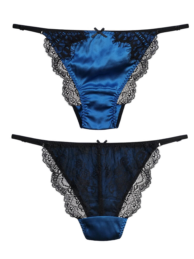 Sexy Eyelash Lace Trimmed Silk G-string Panties