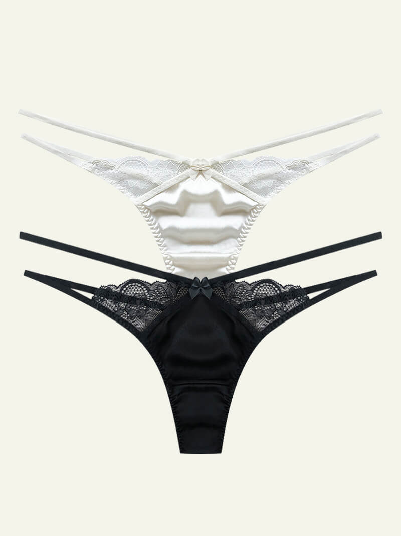 Strappy Cutout Silk Lace Thong Underwear