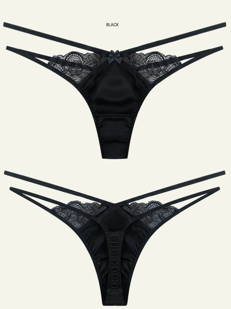 Strappy Cutout Silk Lace Thong Underwear