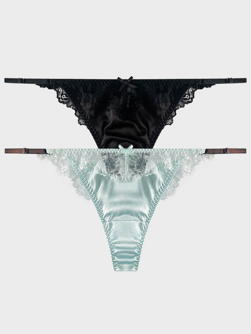 Mulberry Silk Thong Underwear With Lace