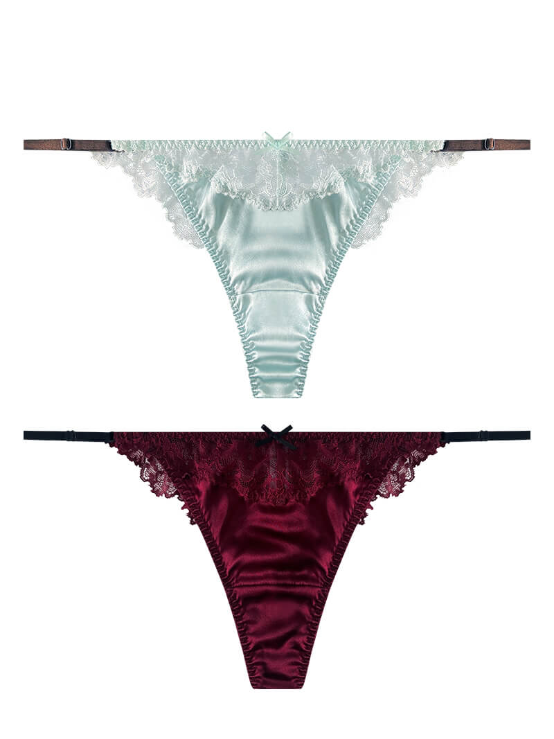 Mulberry Silk Thong Underwear With Lace
