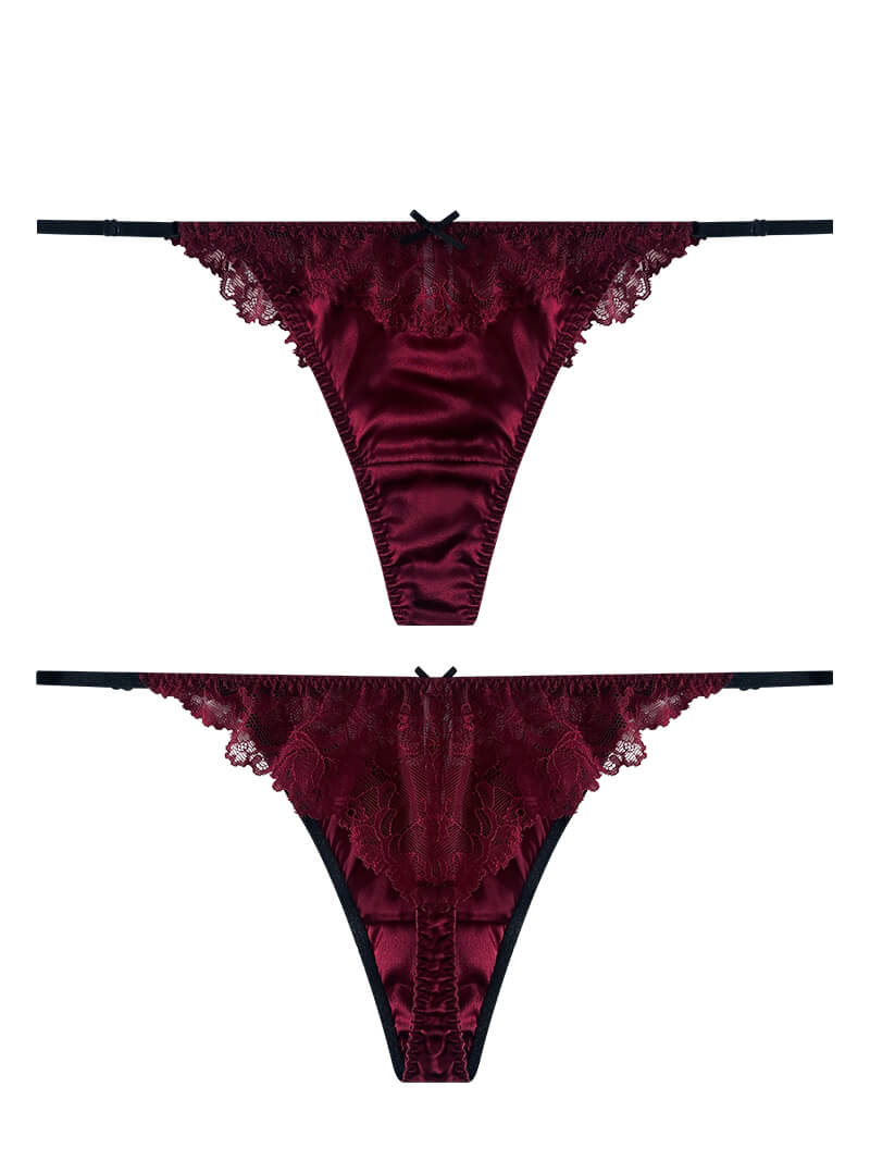 Mulberry Silk Thong Underwear With Lace