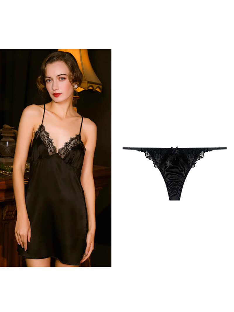 Mulberry Silk Thong Underwear With Lace