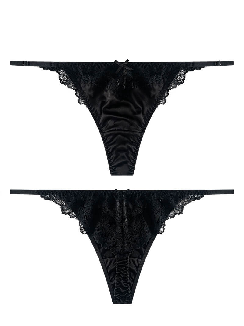 Mulberry Silk Thong Underwear With Lace