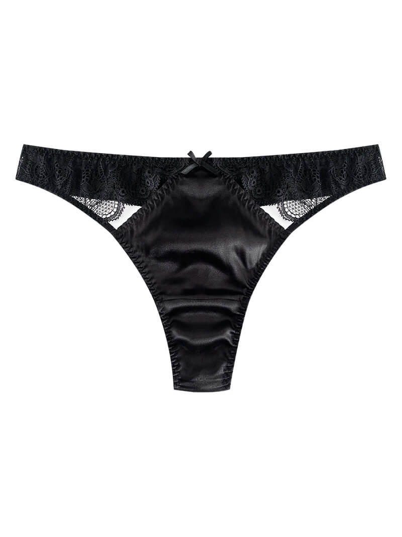 Women Silk G-string Panties With Lace Mesh