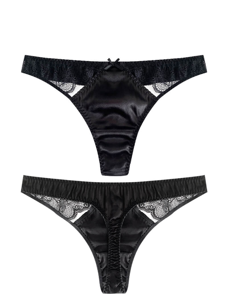 Women Silk G-string Panties With Lace Mesh
