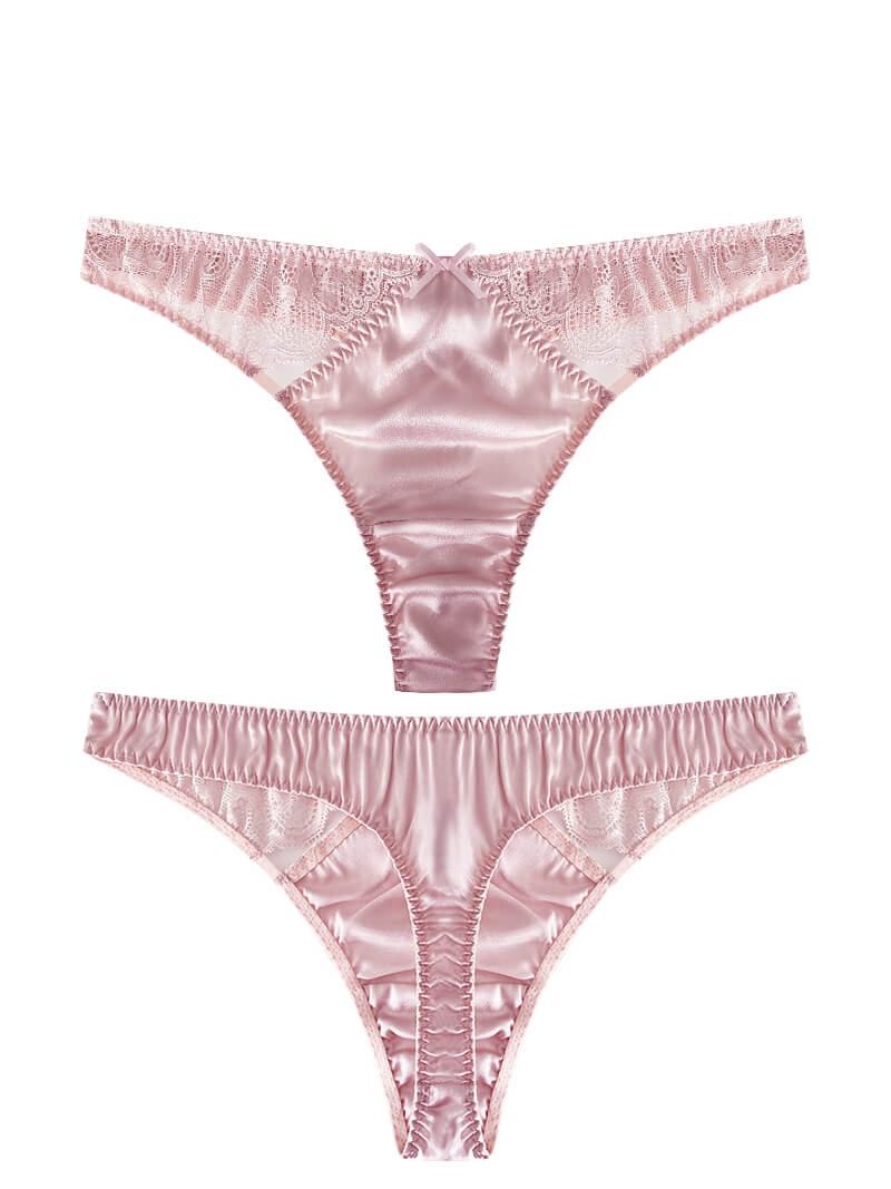 Women Silk G-string Panties With Lace Mesh
