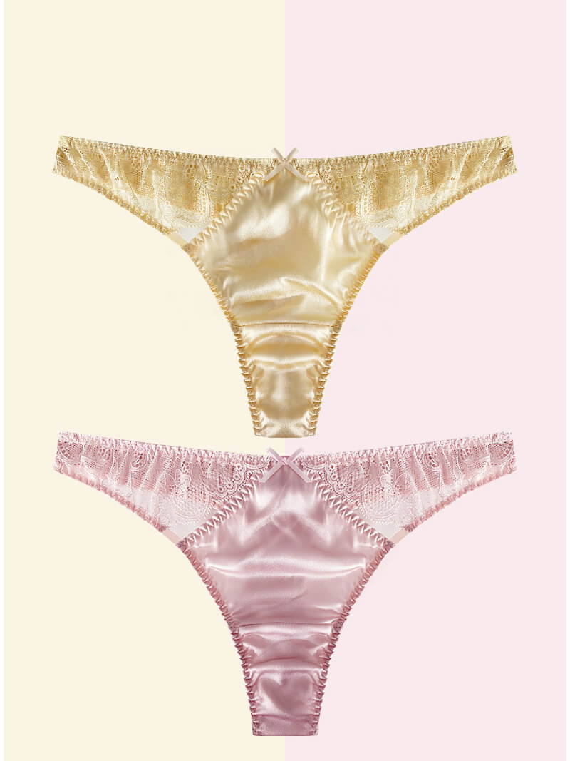 Women Silk G-string Panties With Lace Mesh