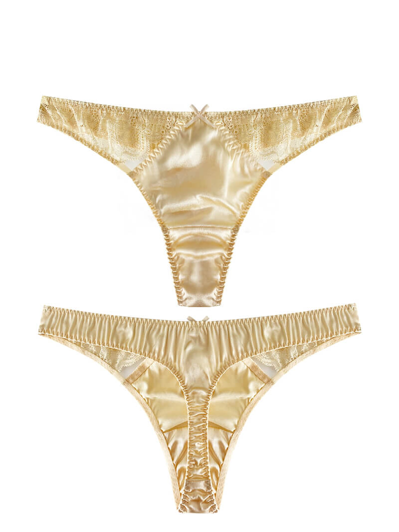 Women Silk G-string Panties With Lace Mesh